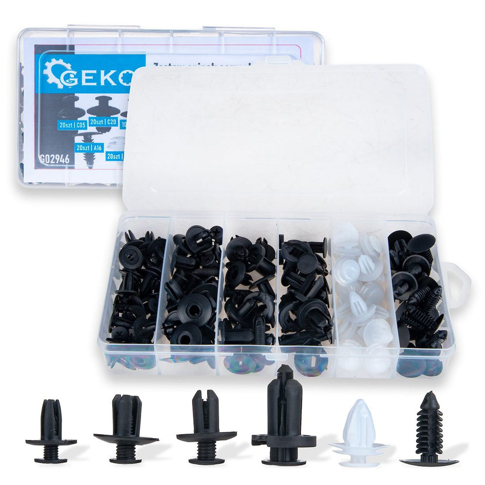 Set-kit completo di clip di fissaggio in plastica per auto, fissaggi universali per veicoli, carrozzeria e accessori, fermo nero, per pannelli porta, paraurti, paraspruzzi, 100 pezziGeko