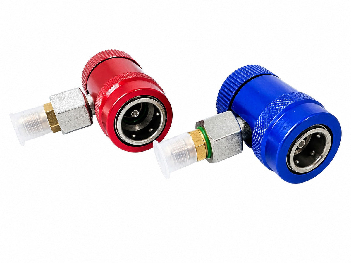 Set-kit attacco rapido 90° alta pressione con rubinetto gas, AC R1234YF regolabile raccordi di ricarica AC, conversione aria condizionata per auto HVAC, Gebo Tools