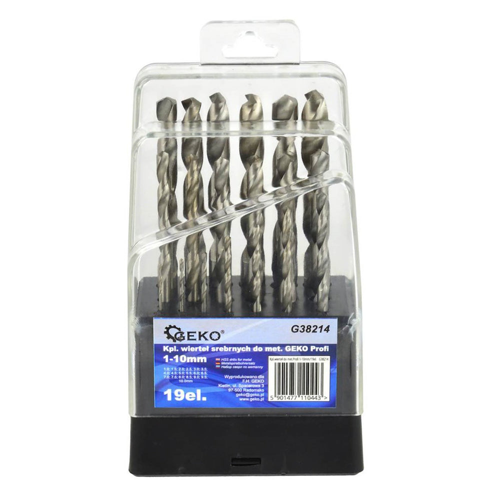 Set di 19 punte trapano HSS per metallo, 1-10 mm, attacco cilindrico, angolo a 135 gradi