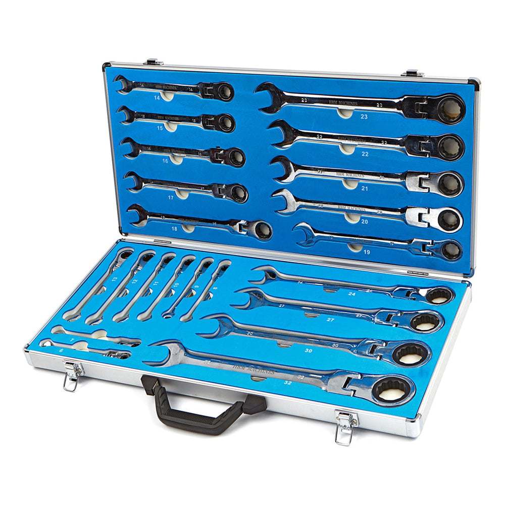 Set-kit di chiavi a cricchetto snodate 6-32 mm, combinate,con snodo 22 pezzi