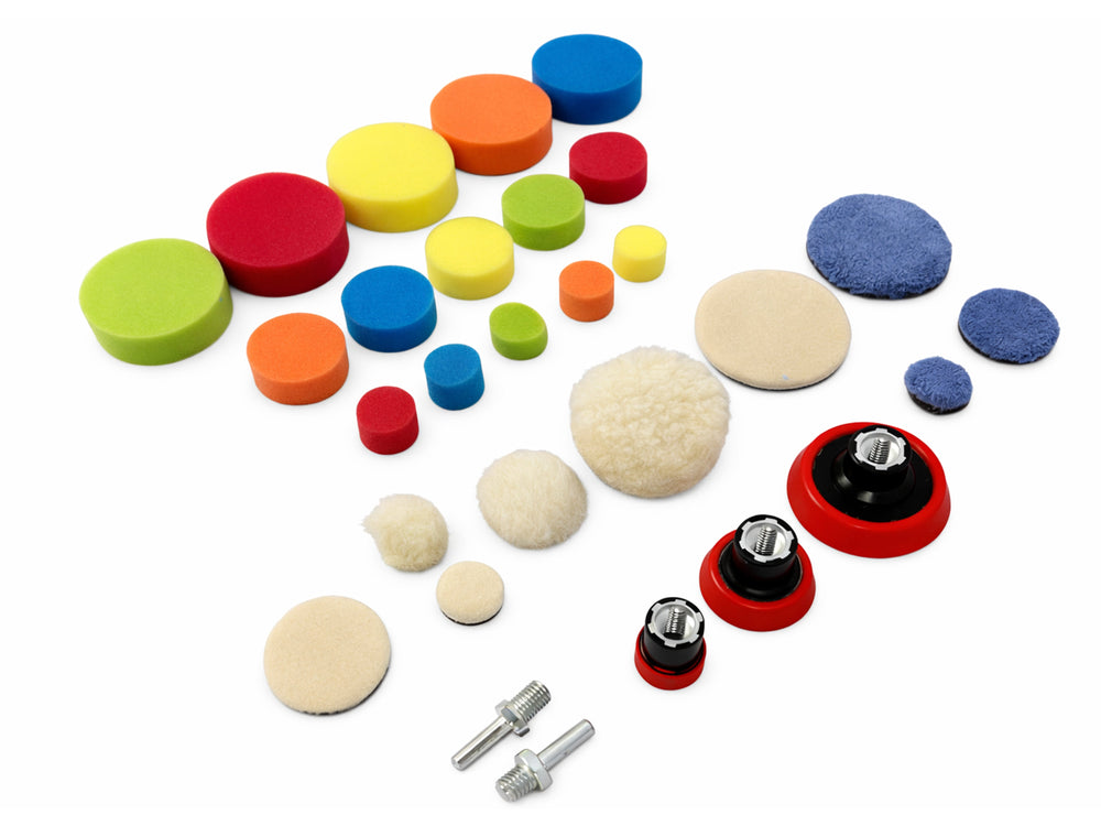 Set-kit 29 spugne per lucidatura in microfibra, pad per cere, 25-50-75 mm Gebo Tools