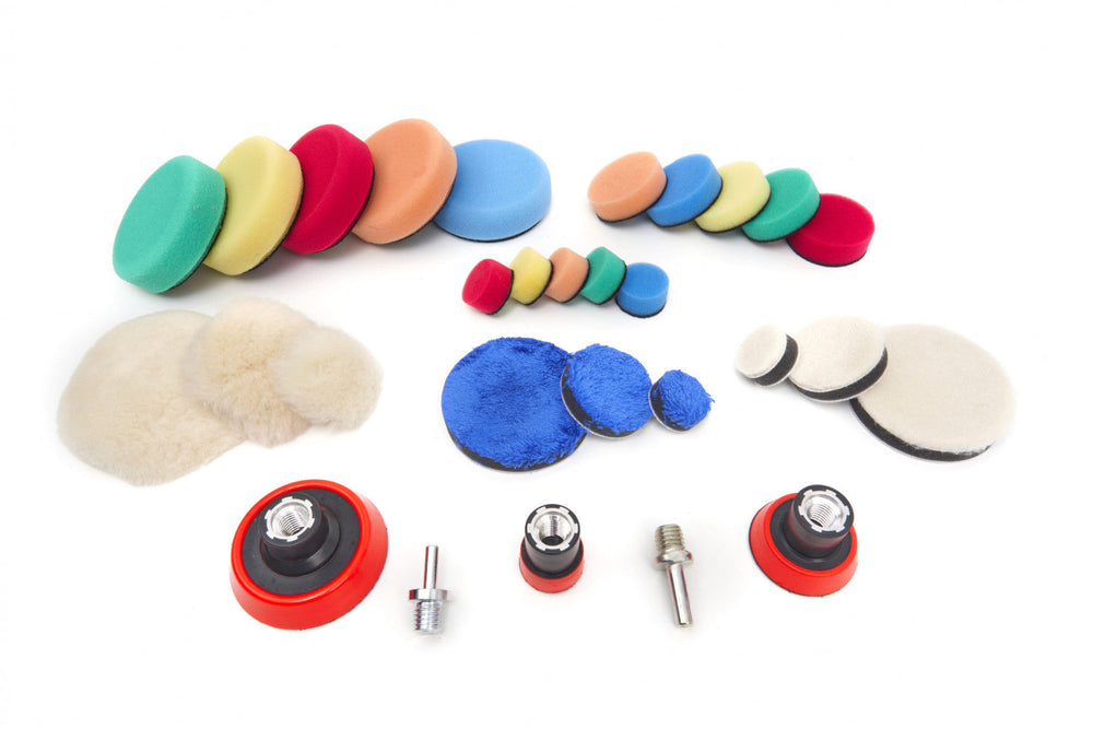 Set-kit 29 spugne per lucidatura in microfibra, pad per cere, 25-50-75 mm Hbm Machines Olanda