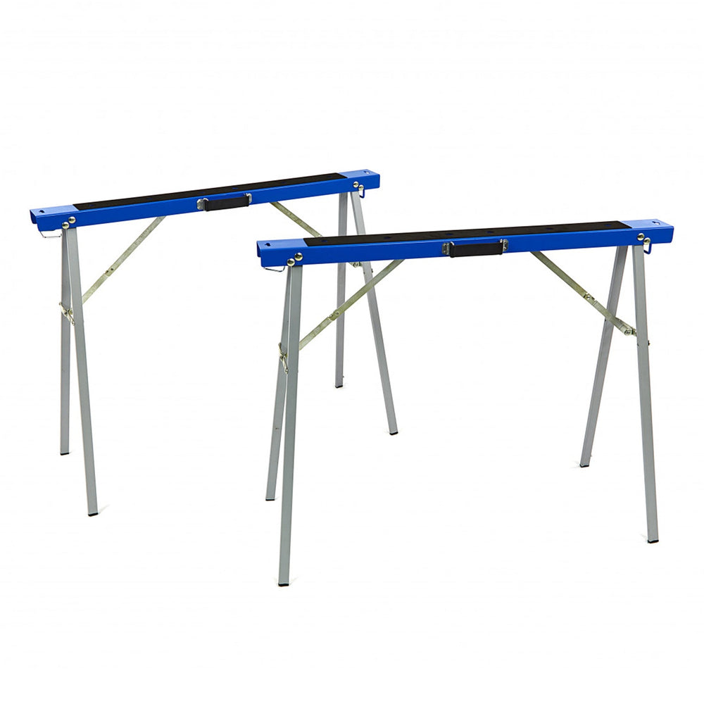 Set-kit 2 cavalletti telescopici pieghevoli con ampio piano antiscivolo, di per segare, supporto di lavoro leggero e portatile