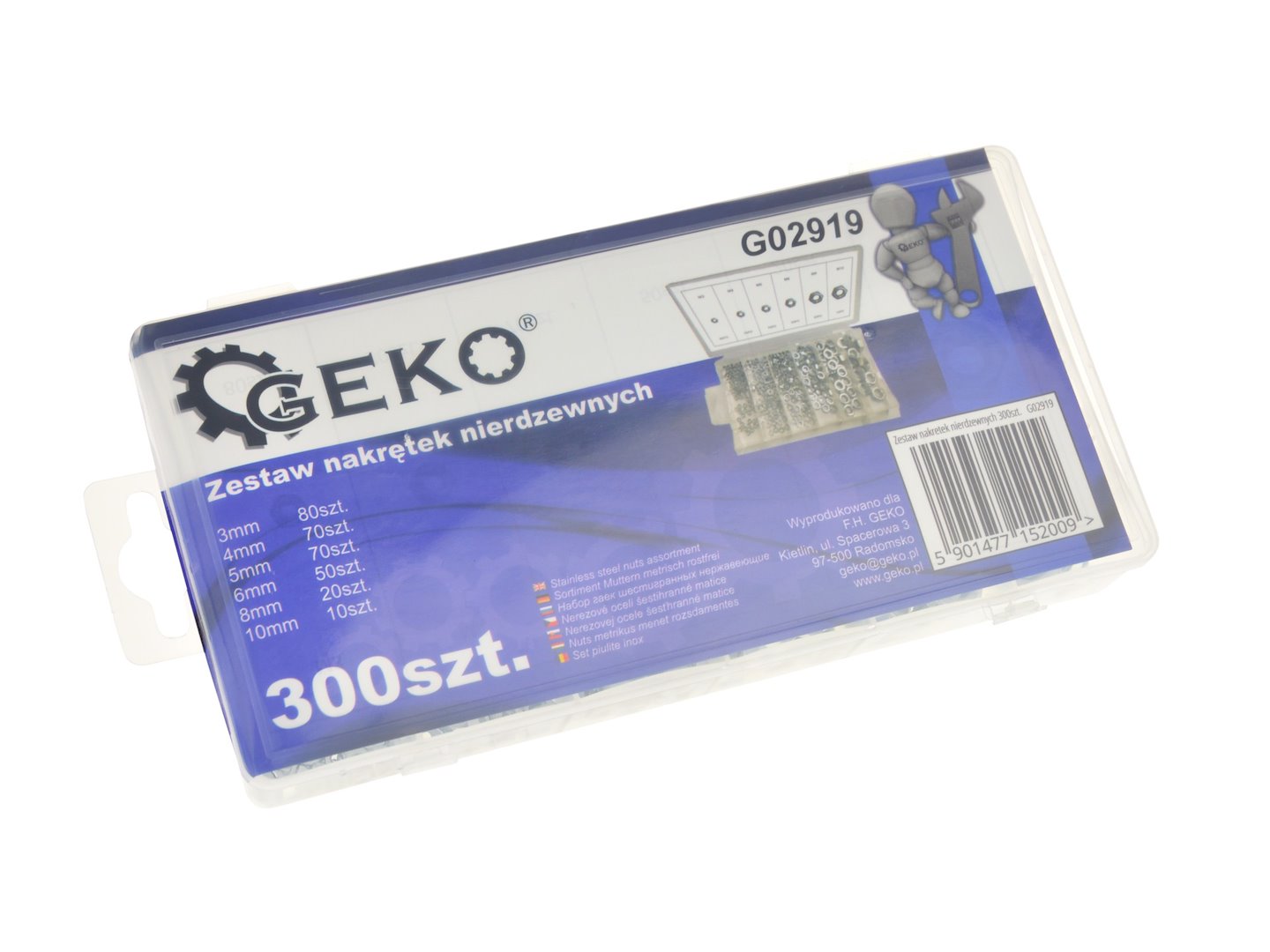 Set di 300 dadi esagonali M3, M4, M5, M6, M8, M10, in acciaio inox, con scatola, kit di assortimento per macchinari industriali, Geko