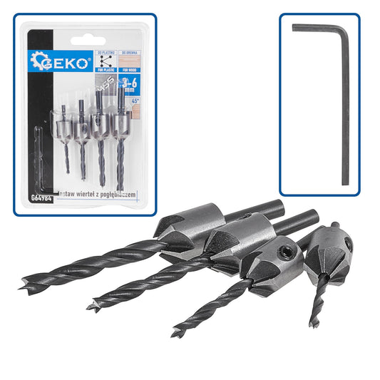 Set-kit 5 punte da trapano per svasatura per legno, coniche, con gambo, per falegnameria