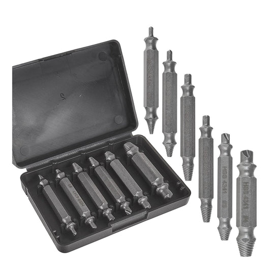 Set-kit 6 estrattori per viti svitate, rotte e danneggiate, rimozione con punte per trapano