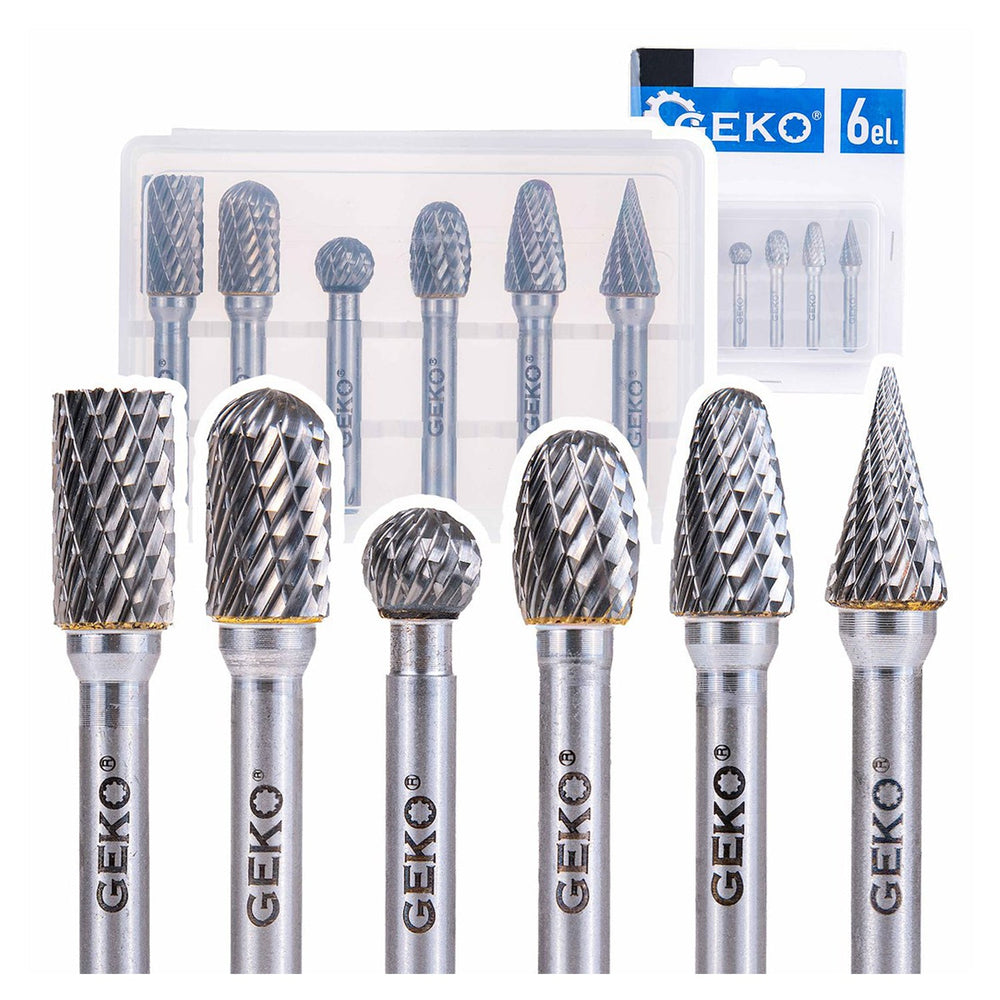Set-kit 6 frese rotative in carburo di tungsteno testa di affilatura per lucidatura metalli, incisione, foratura, 6 mm Geko