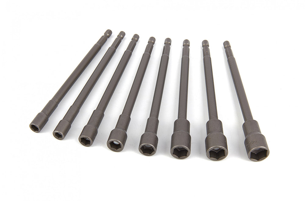 Set-kit  8 bussole esagonali extra lunghe, 150 mm, acciaio al Cr-V, chiavi a bussola
