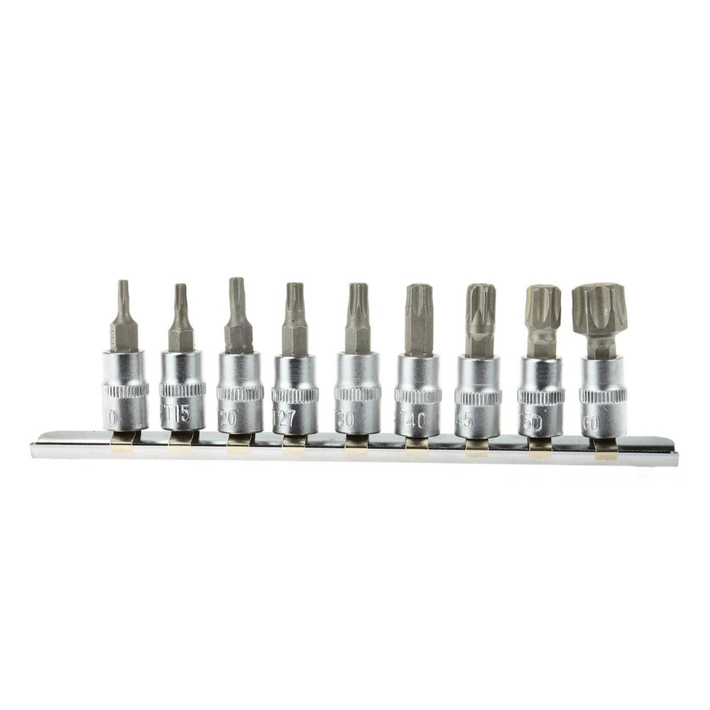 Set-kit 9 chiavi con inserti TORX T10-T60, attacco da 1/4", in acciaio CrV con attacco 1/4", T10-T60, in acciaio Cr-V, Geko
