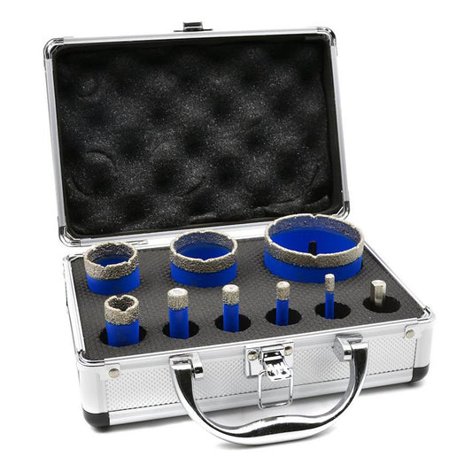 Set-kit 9 seghe a tazza per porcellana piastrella ceramica granito marmo muratura, con gambo, 6-68 mm Geko