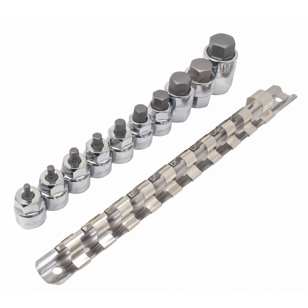 Set-kit di bussole esagonali 1/2" premium, in acciaio Cr-V, metrico, per avvitatori a impatto 10 pezzi