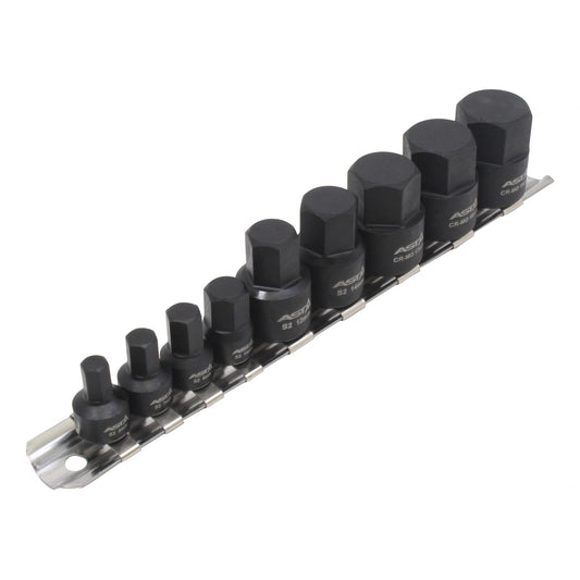 Set di bussole esagonali 1/4" 3/8" premium, set di bussole metrico, set di 9 bussole a brugola, 6-19 mm, per avvitatori a impatto