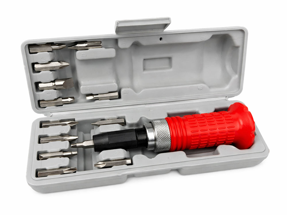 Set-kit di cacciavite professionale a impatto con 14 inserti,  giravite a percussione impugnatura a mano, attacco 1/2" Gebo Tools