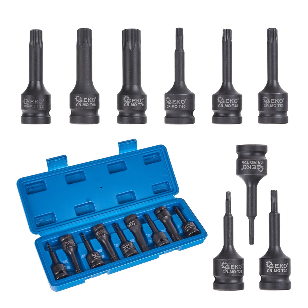 Set-kit inserti Torx a impatto 1/2'' T20-T70, 9 pezzi Geko