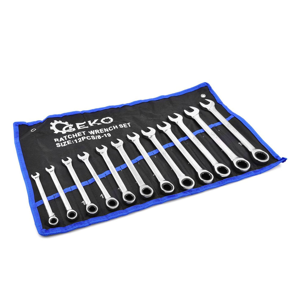 Set-kit chiavi a cricchetto combinate, anello e forchetta, 8–19 mm, 12 pezzi, Geko