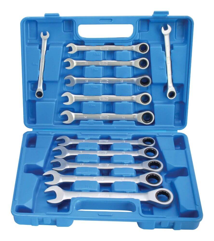 Set-kit chiavi a cricchetto combinate, con anello da 8–19 mm, 12 pezzi, Satra