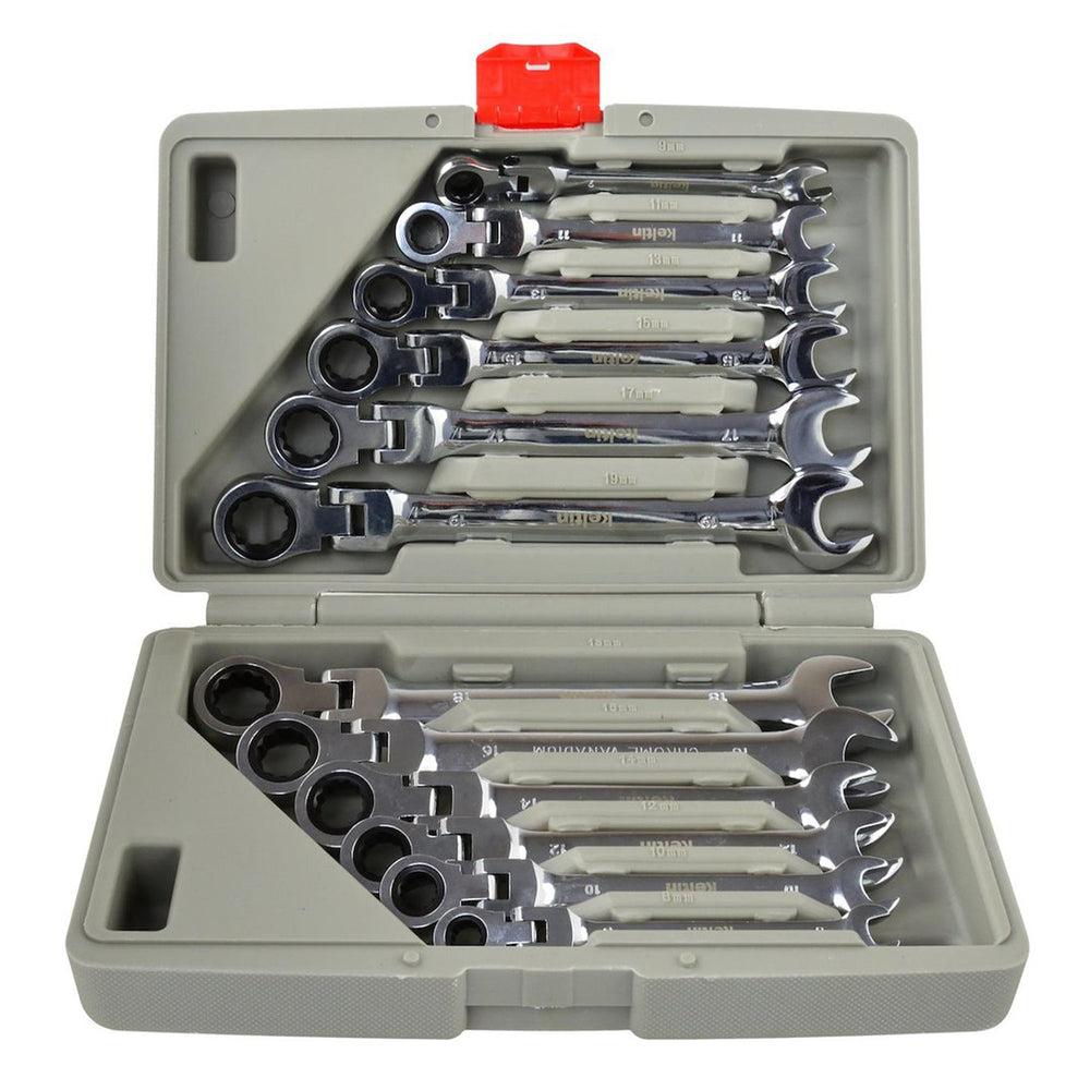 Set-kit di chiavi a cricchetto snodate 8 – 19 mm, combinate,con snodo, 12 pezzi Keltin