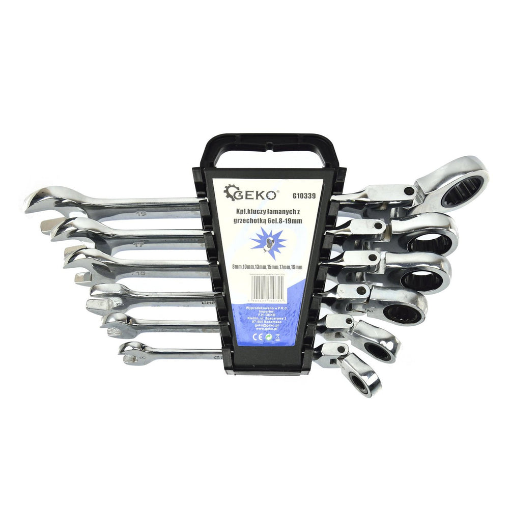 Set-kit di chiavi a cricchetto snodate 8 – 19 mm, combinate,con snodo 6 pezzi Geko