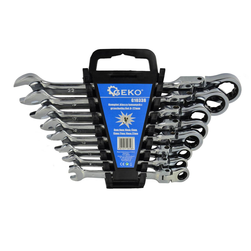 Set-kit  di chiavi a cricchetto snodate 8 – 22 mm, combinate,con snodo 8 pezzi Geko