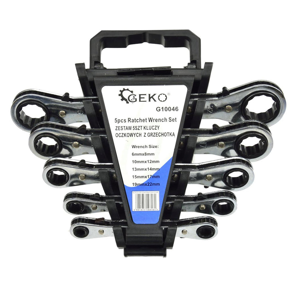 Set-kit di chiavi a cricchetto doppio,ad anello  6-22 mm, 5 pezzi Geko