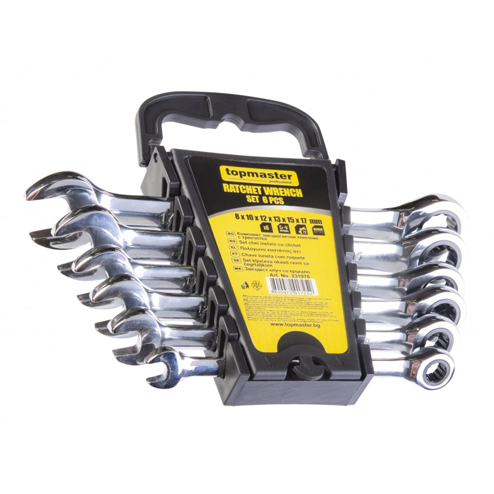 Set-kit chiavi combinate a cricchetto 8-17mm acciaio Cr-V, 6 pezzi Topmaster Pro