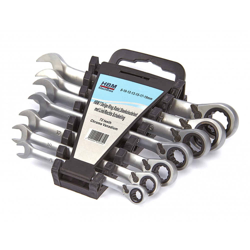 Set-kit chiavi combinate a cricchetto reversibili 8-19mm, acciaio Cr-V, 7 pezzi