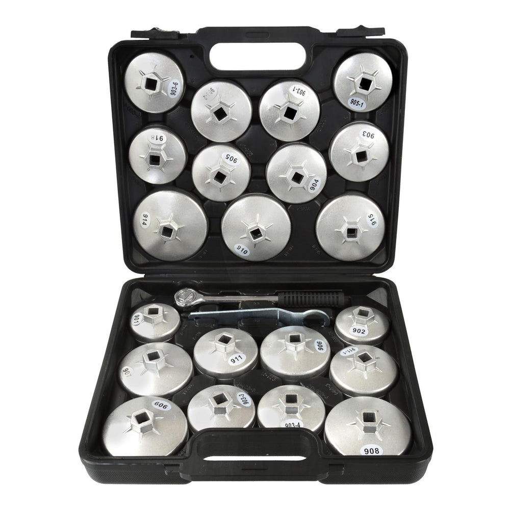 Set-kit di chiavi in alluminio per tappi dei filtri olio auto, attacco 1/2" con cricchetto, 23 pezzi