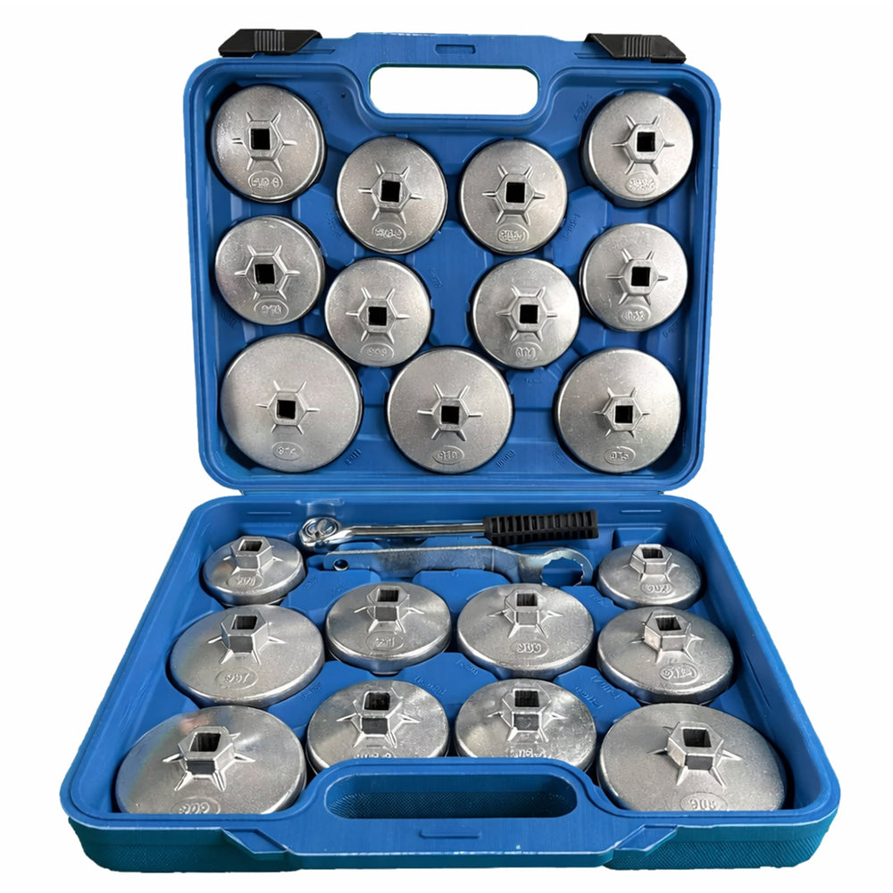 Set-kit di chiavi in alluminio per tappi dei filtri olio auto, attacco 1/2" con cricchetto, 23 pezzi  Gebo Tools