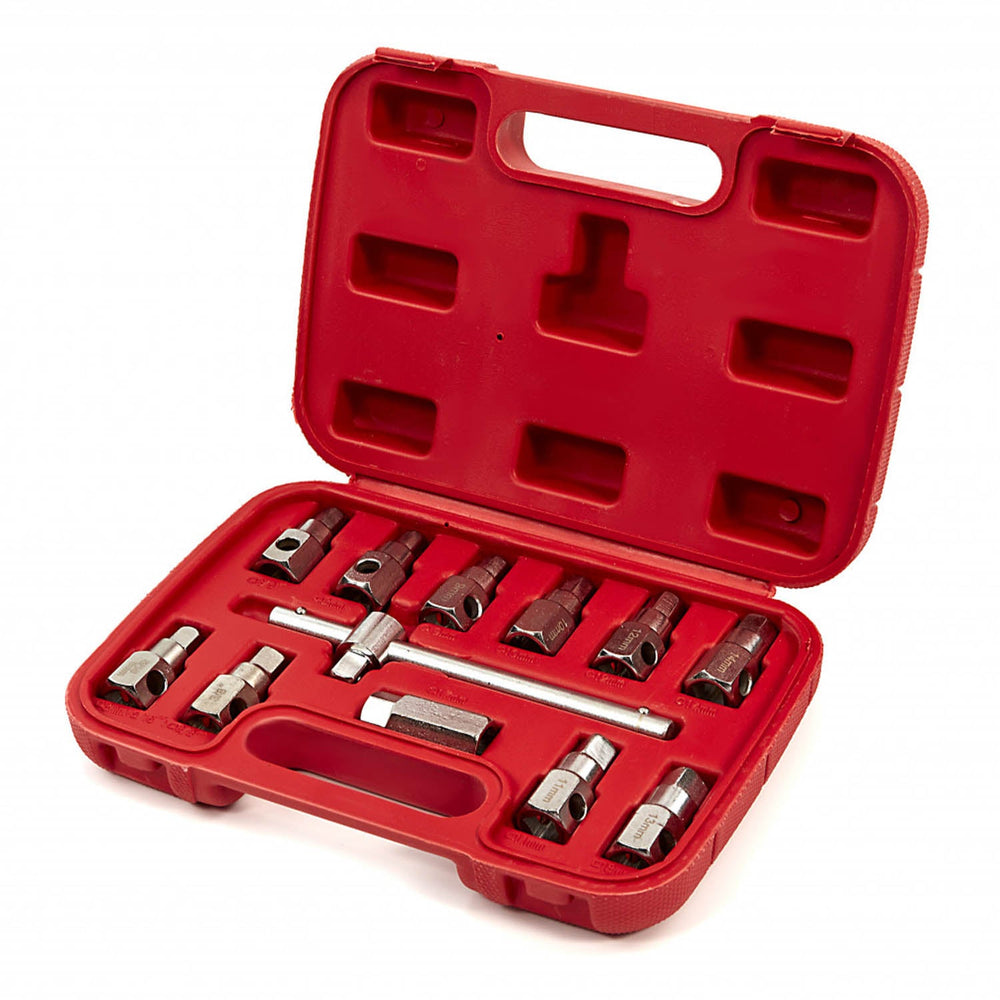 Set chiavi bussole olio tappo-coppa, di scarico noci, kit attrezzi auto e autocarri officina 12 pezzi
