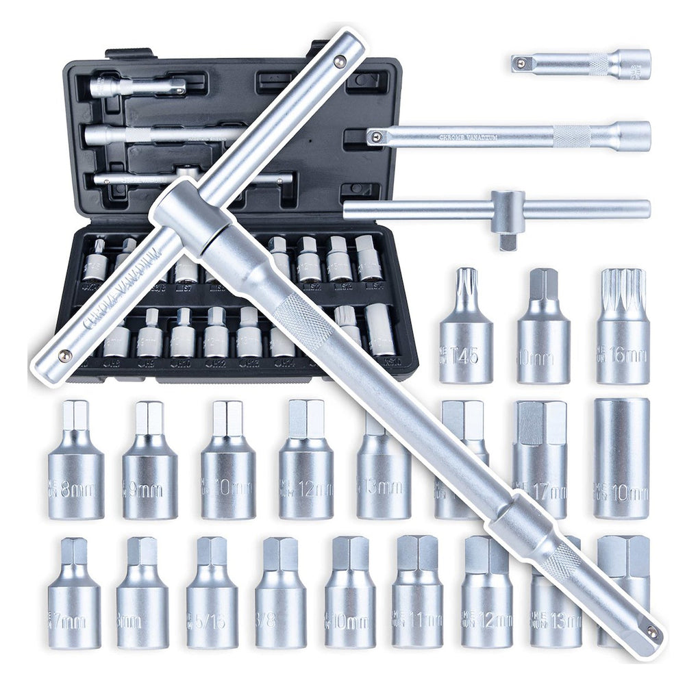 Set-kit chiavi bussole ,tappo di scarico noci, attrezzi per auto e autocarri officina 23 pezzi Geko