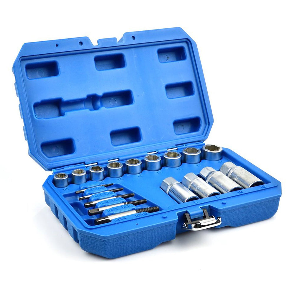 Set-kit 18 estrattori di bulloni, rimozione dadi a impatto,viti 3/8" 1/2", 6–19 mm, M3–M18, Cr-V