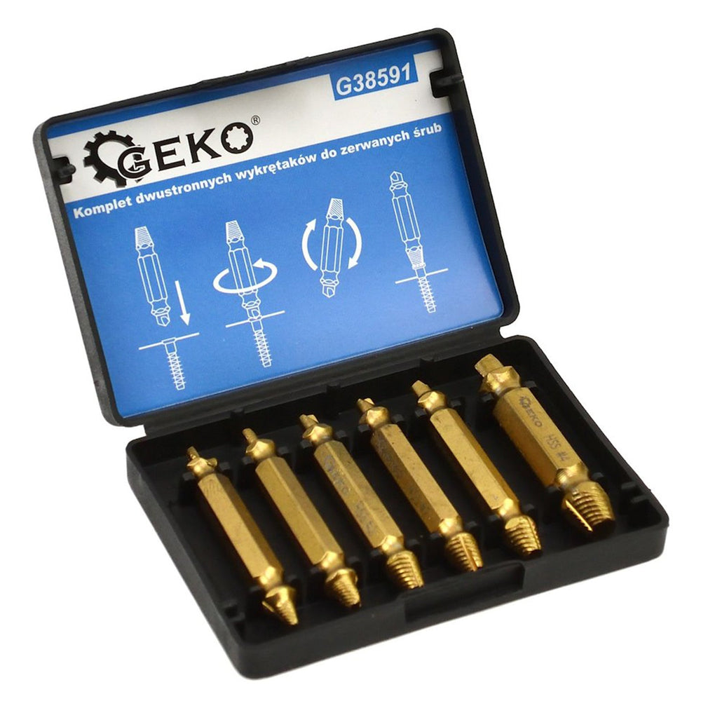 Set-kit estrattori per viti, estrattore a sinistra con codolo esagonale, rivestito in HSS TiN, oro, 6 pezzi Geko