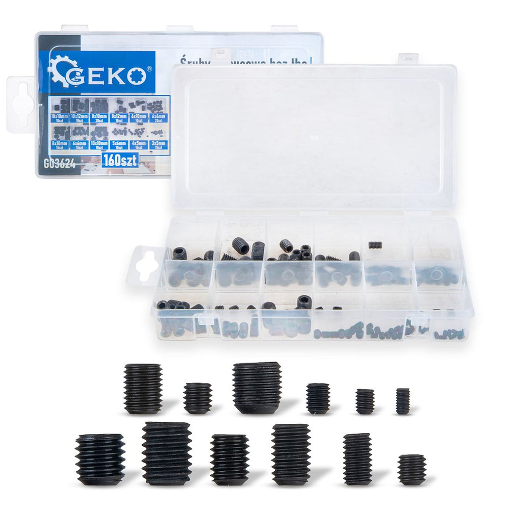 Set-kit grani filettati con esagono incassato, 160 pezzi Geko
