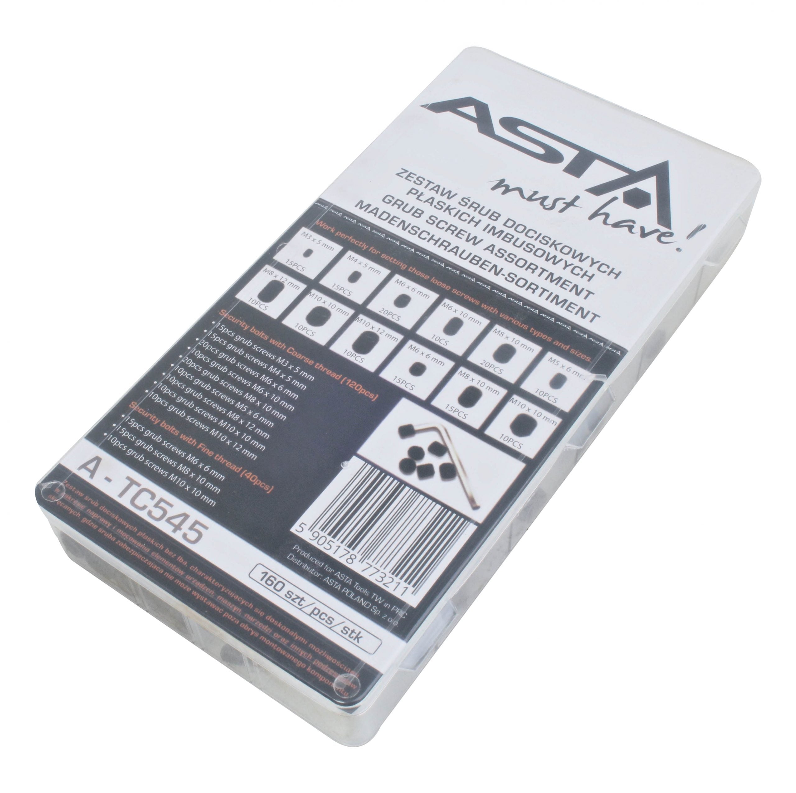 Set-kit grani filettati con esagono incassato, 160 pezzi