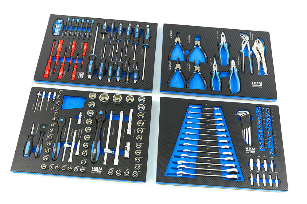 Set-kit modulare per carrello portattrezzi con 4 moduli, 154 pezzi blu