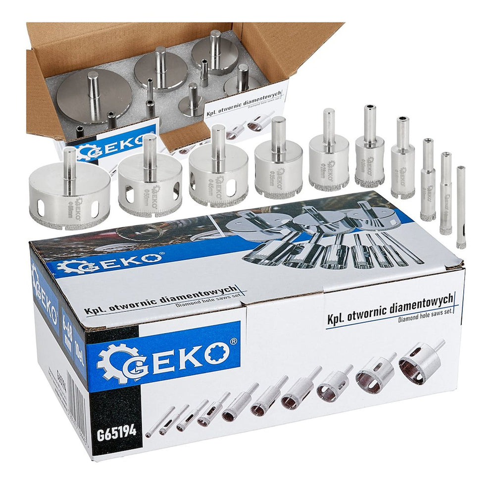 Set-kit seghe a tazza diamantate per porcellana piastrella ceramica granito marmo muratura, con gambo, 6-68 mm 10 pezzi Geko
