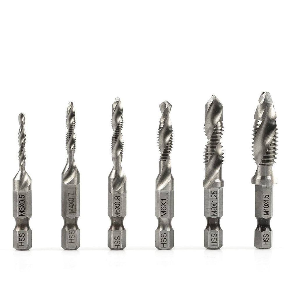 Set di punte trapano maschi HSS-HEX con attacco esagonale 1/4" M3-M10, 6 pezzi