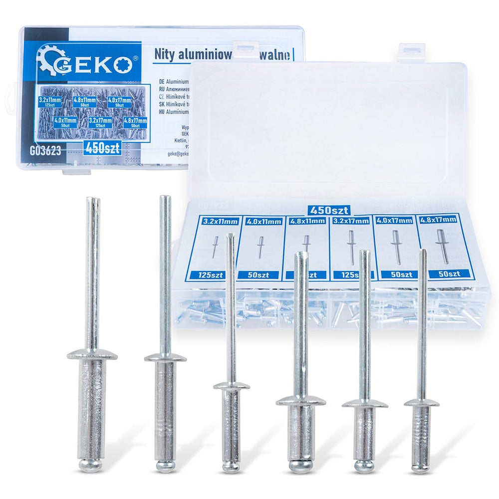 Set-kit rivetti a strappo, 450 pezzi Geko
