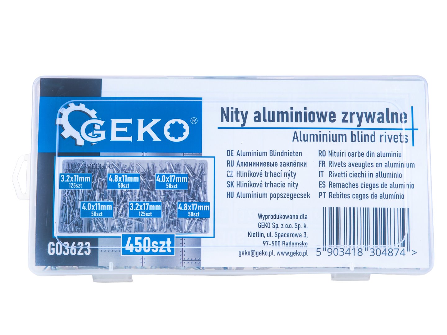 Set-kit rivetti a strappo, 450 pezzi Geko