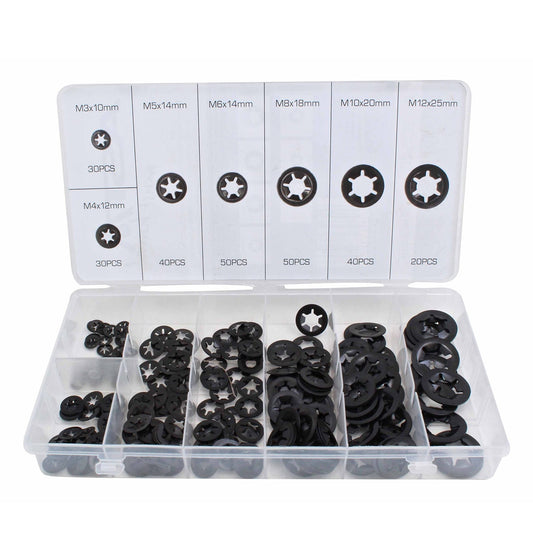 Set-kit assortito rondelle di bloccaggio, serraggio, anelli di sicurezza con fermo rapido,   M3-M12 260 pezzi