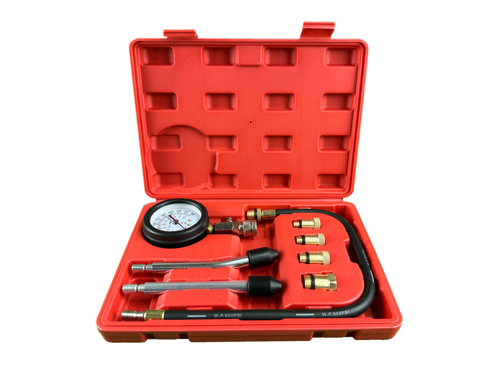 Set-kit tester compressione per motori a benzina, motore per auto e camion, 0-20 bar, 8 pezzi Gebo Tools
