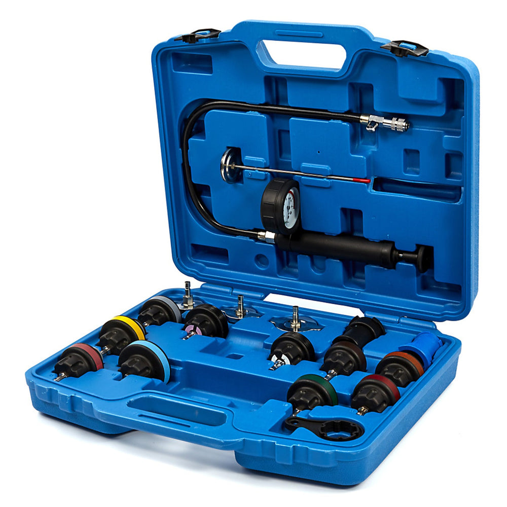 Set-kit tester di sistema di raffreddamento auto, pressione del radiatore e perdite sistema refrigerante ,con pompa booster manuale,18 pezzi
