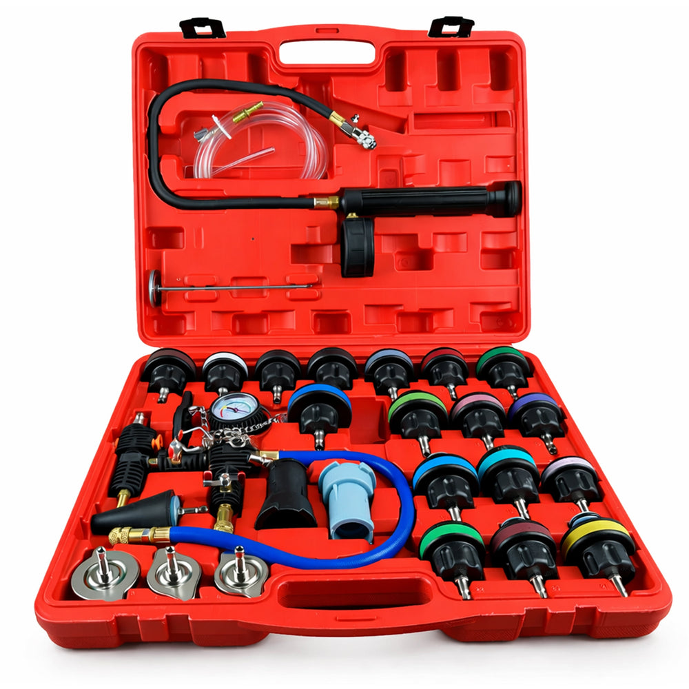 Set-kit tester di sistema di raffreddamento auto, pressione del radiatore e perdite refrigerante, con pompa booster manuale, 28 pezzi Gebo Tools