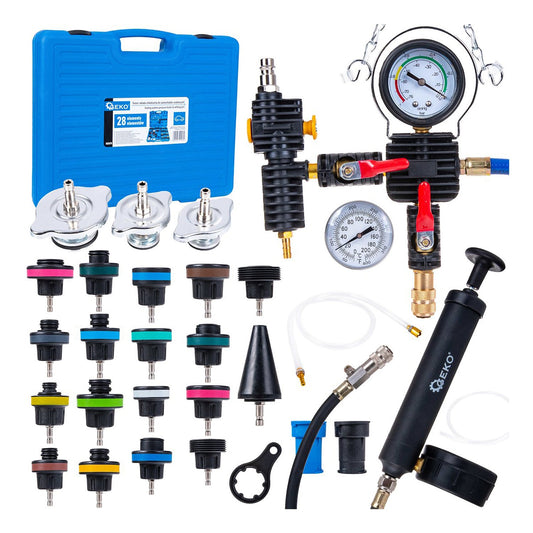 Set di tester di sistema di raffreddamento auto,kit pressione del radiatore e perdite sistema refrigerante ,con pompa booster manuale,28 pezzi Geko