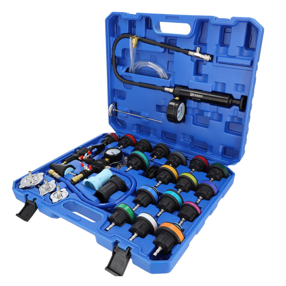Set-kit tester di sistema di raffreddamento auto, pressione del radiatore e perdite refrigerante, con pompa booster manuale, 28 pezzi Resser