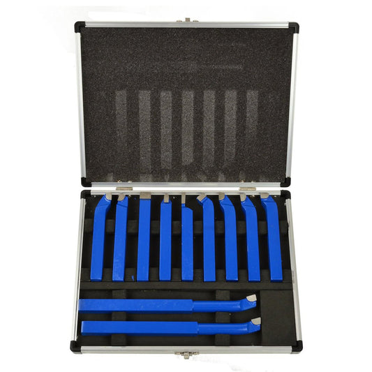 Set-kit 11 utensili per tornio con punta in metallo duro per saldatura, fresatura, taglio e tornitura  12 x 12 mm, Geko