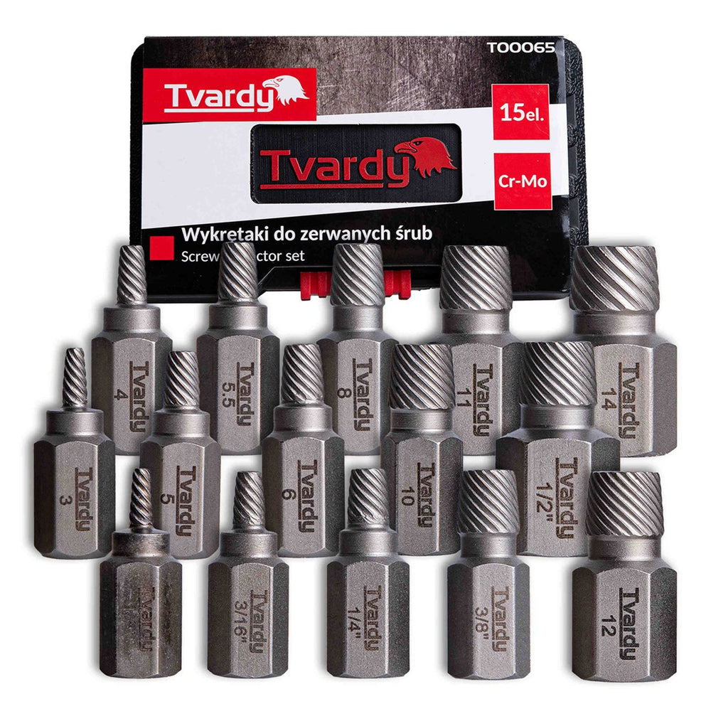 Set estrattore di viti e dadi danneggiati ,15 pezzi Tvardy