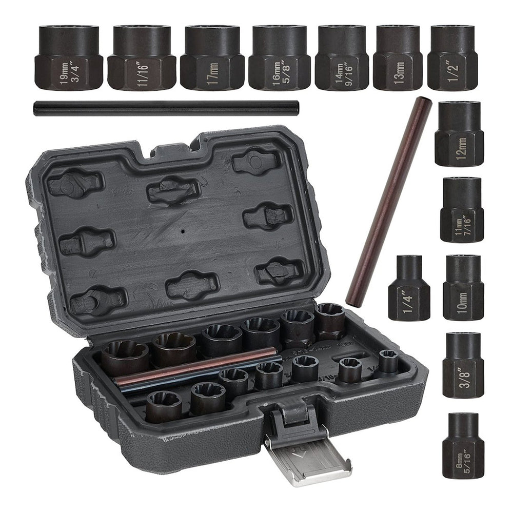 Set estrattore di viti e dadi danneggiati , 6-19 mm,15 pezzi Geko