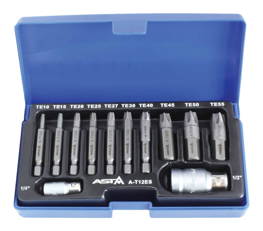Set estrattore di viti e dadi danneggiati ,kit attrezzi rimozione Torx 1/4" 1/2" , 12 pezzi