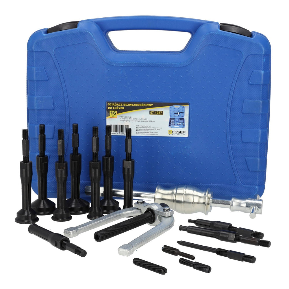 Set-kit estrattore per boccole e cuscinetti interni con martello scorrevole, kit attrezzi per la rimozione 8 - 58 mm 16 pezzi Resser